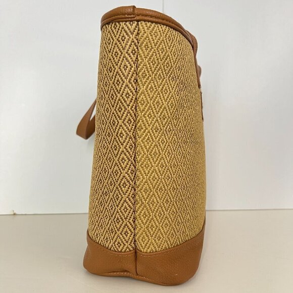 Thirty-One Little Dreamer Natural Straw Light Blue Middle Stripe Summer Tote Bag - Picture 3 of 15